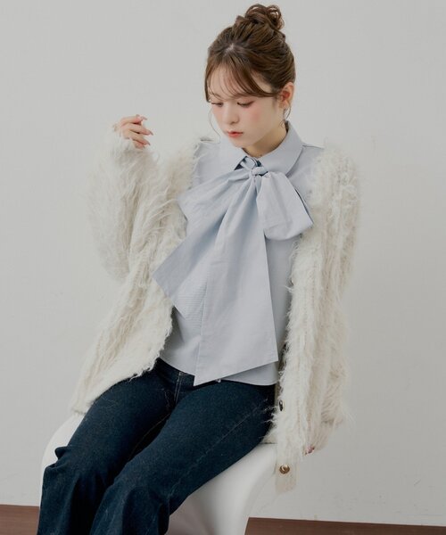 Chico（チコ） ブラウス シャツ 「SALON by Chico」リボン付きレース