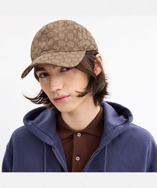 ★美品★ COACH キャップ　つば裏　シグネチャーロゴ　レザー　コーチ cap COACH】コーチ キャップ 帽子 シグネチャー コットン メッシュ ロゴ 帽子