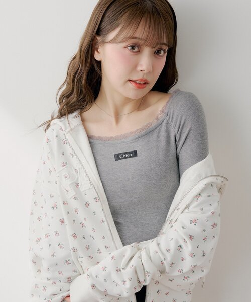 Chico（チコ） tシャツ カップ付きレースコンパクトトップス