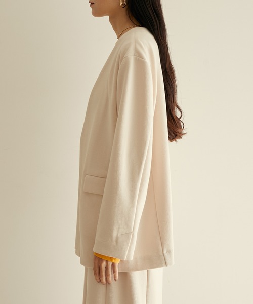 「SALON adam et rope'」 ノーカラージャケット FREE オフホワイト レディース_画像7