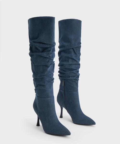 「CHARLES & KEITH」 ロングブーツ 23cm ブルー レディース_画像6