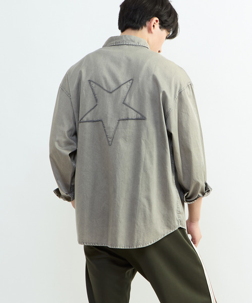 CONVERSE TOKYO ブラウス シャツ ACID WASH STAR PATCH SHIRT
