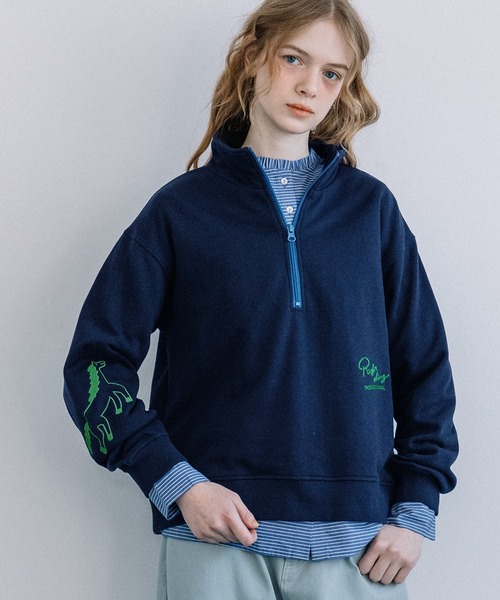 POU DOU DOU（プードゥドゥ） トレーナー スウェット HORSE刺繍zipあき