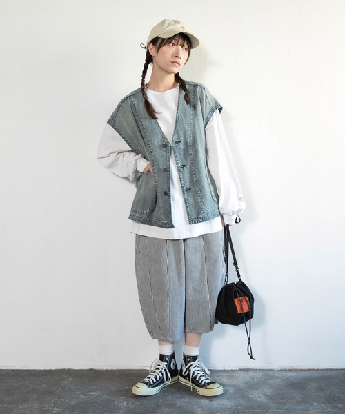 パンツ TATTOOFLASHPRINTMODERNDENIMWIDECUT30 URCH RNA パンツ R4432 オブリークラインのひざ下パンツ レディース