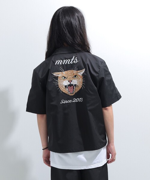 mmts（マミタス） ブラウス シャツ 半袖 猫刺繍 開襟シャツ レディース