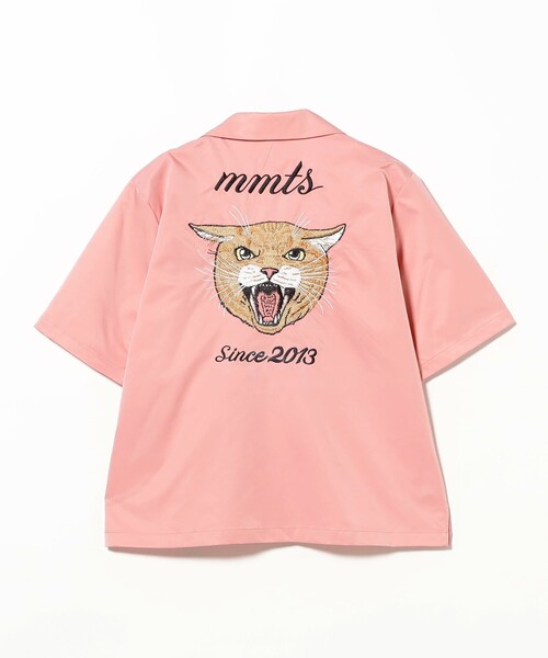 mmts（マミタス） ブラウス シャツ 半袖 猫刺繍 開襟シャツ レディース