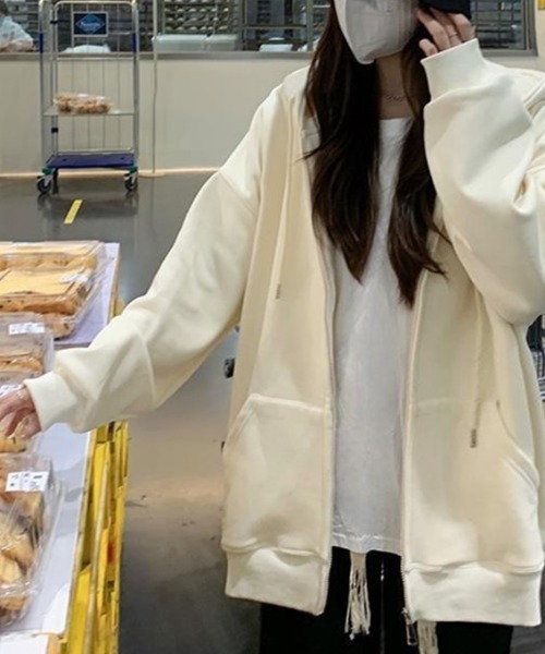 「cammie」 ジップアップパーカー M ライトグレー レディース_画像7