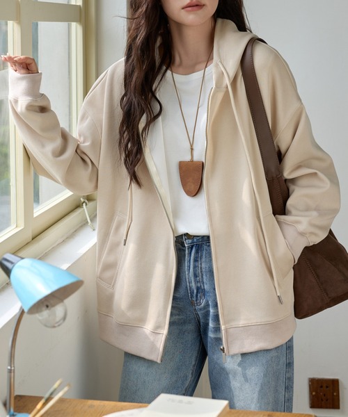 「cammie」 ジップアップパーカー M ライトグレー レディース_画像9