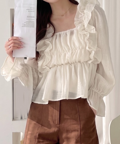 Ada. ブラウス シャツ フリル デザイン ドット ブラウス レディース