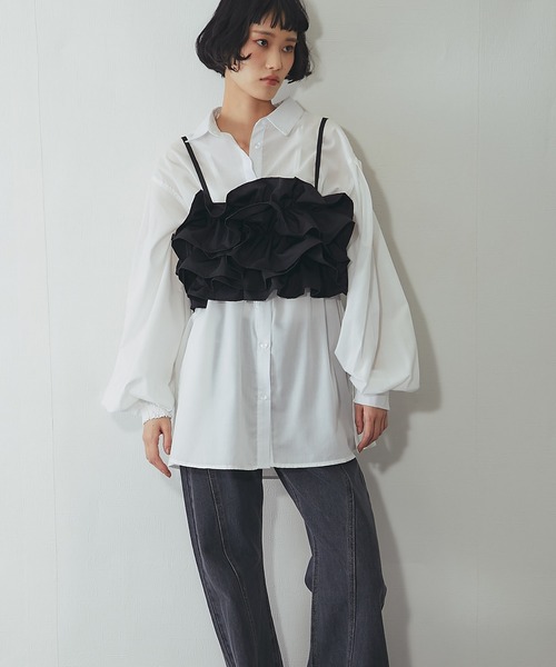 ブラウス シャツ ボリュームフリル重ねビスチェ レディース : ZOZOTOWN
