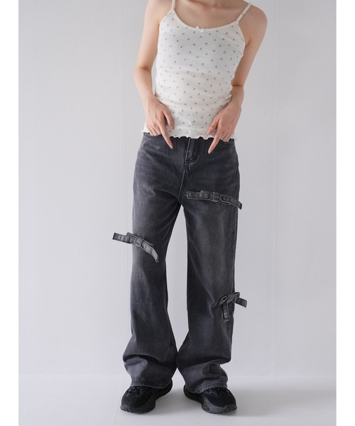 「Uenui」 デニムパンツ FREE ブラック レディース_画像3