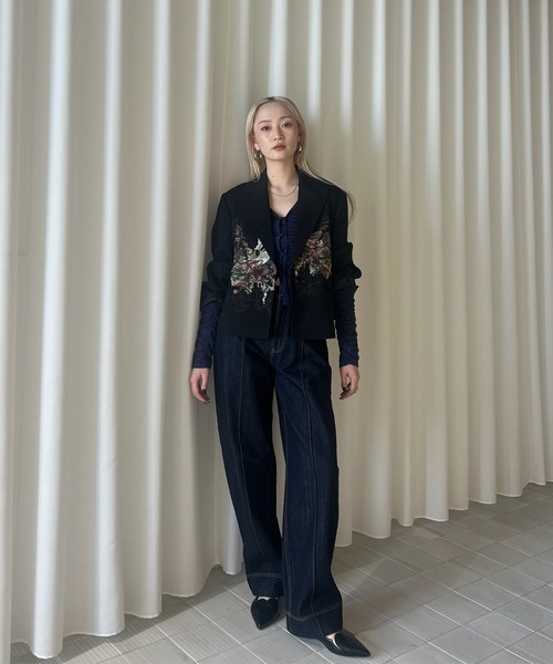 ジャケット・アウター AMERI PIXEL FLOWER PRINT SHORT JACKET PIXEL FLOWER PRINT SHORT JACKET（テーラードジャケット）｜Ameri