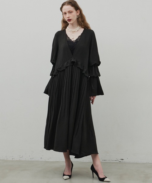 「LA BELLE ETUDE」 「belle vintage」長袖ワンピース 0 ブラック レディースの画像