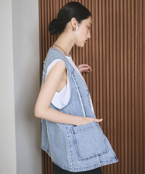 ベスト ジレ デニムZIPベスト　680355 レディースの画像