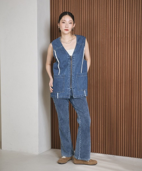 ベスト ジレ デニムZIPベスト　680355 レディースの画像