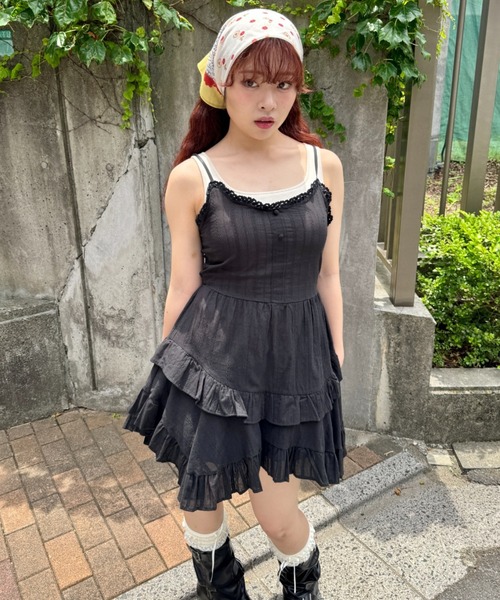 SOLLON.（ソルロン） ワンピース 夏 フリルティアードミニキャミ