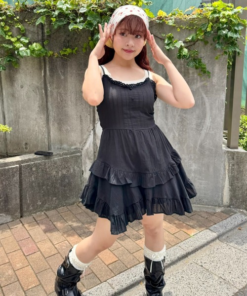 SOLLON.（ソルロン） ワンピース 夏 フリルティアードミニキャミ