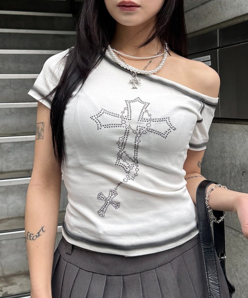 lilful tシャツ 半袖 「26年春夏新作」Y2K クロスプリント