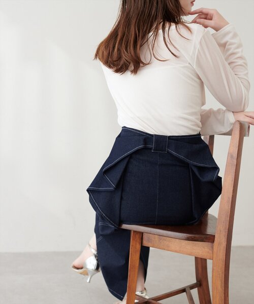 natural couture デニムスカート バックリボンストレッチスカート