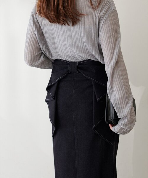 natural couture デニムスカート バックリボンストレッチスカート