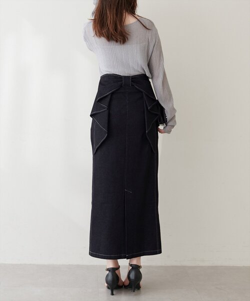 natural couture デニムスカート バックリボンストレッチスカート