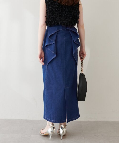 natural couture デニムスカート バックリボンストレッチスカート