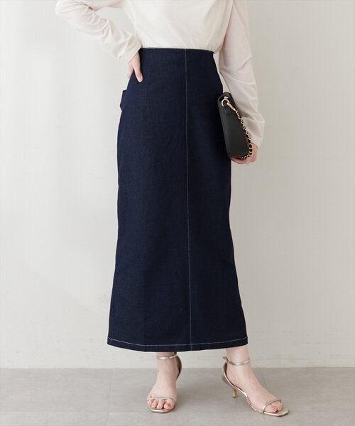 natural couture デニムスカート バックリボンストレッチスカート