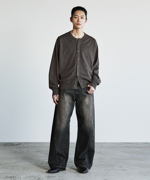 「WYM LIDNM」 ニットカーディガン L チャコール メンズ_画像3