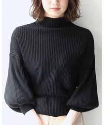 美品　cawaii 袖ポワンとオフネックのリブニットトップス  ブラック　M cawaii ニット セーター 袖ポワンとオフネックのきれいめリブニット