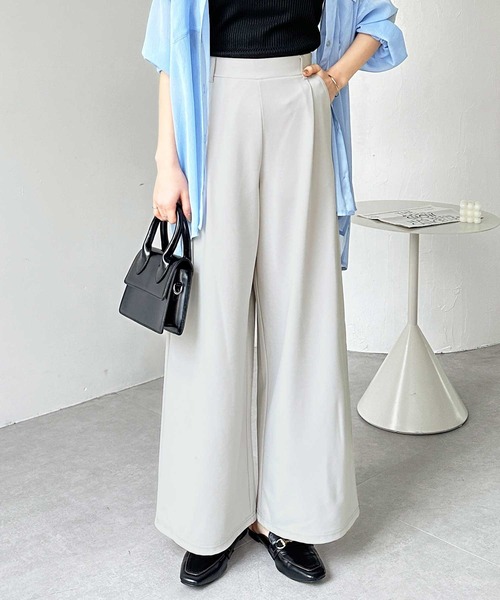 GeeRA スラックス パンツ 「7サイズ展開」上品見え！タックワイド