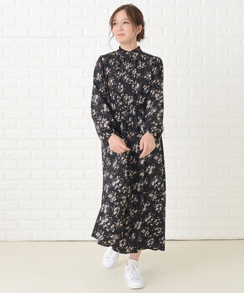 Lace Ladies ワンピース 花柄フレア 長袖ロングワンピース