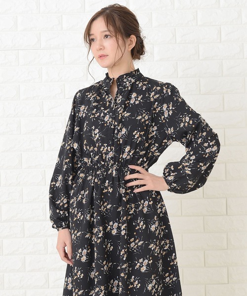 Lace Ladies ワンピース 花柄フレア 長袖ロングワンピース