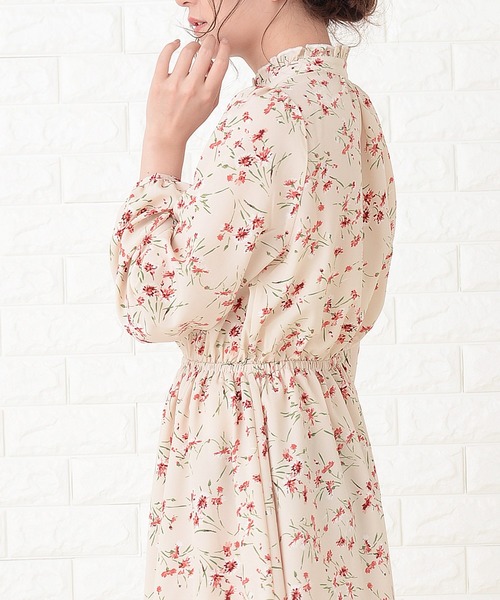 Lace Ladies ワンピース 花柄フレア 長袖ロングワンピース