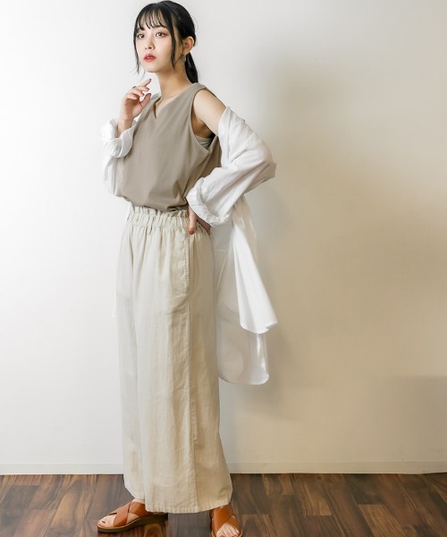 美品　完売品　TMG スタンドカラー ノースリーブ トップスA ホワイト タンクトップ ノースリーブ トップス[品番：LU000013236