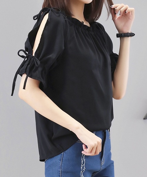 ブラウス シャツ オフショルダーフェザーブラウス レディース Amulet ブラウス シャツ 紐付きオフショルダーブラウス