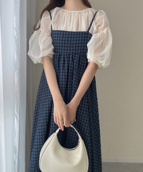 週末まで1000円お値下げ♥️アンドラブ♥️ギンガムチェックワンピース3L レトロ調ギンガム チェック ロング丈ワンピース ワンピース