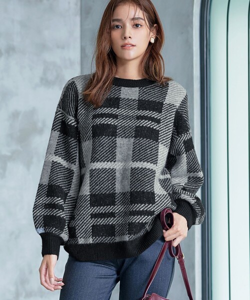 Tiaclasse ニット セーター 「洗える」チェック柄プルオーバーニット