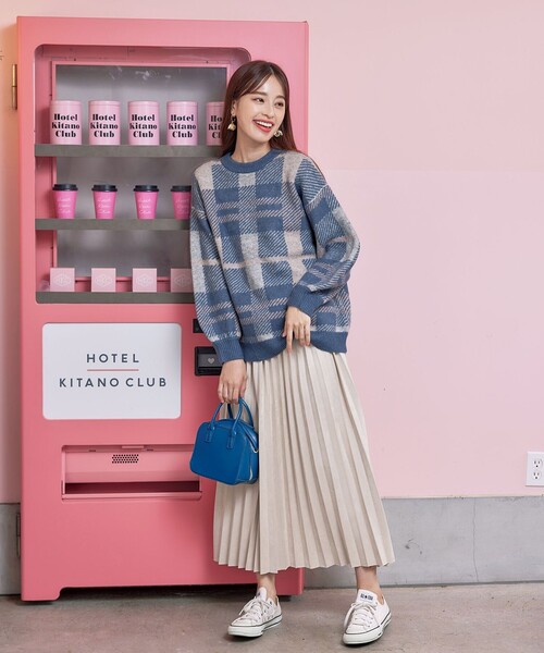 Tiaclasse ニット セーター 「洗える」チェック柄プルオーバーニット