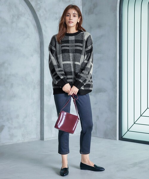 Tiaclasse ニット セーター 「洗える」チェック柄プルオーバーニット