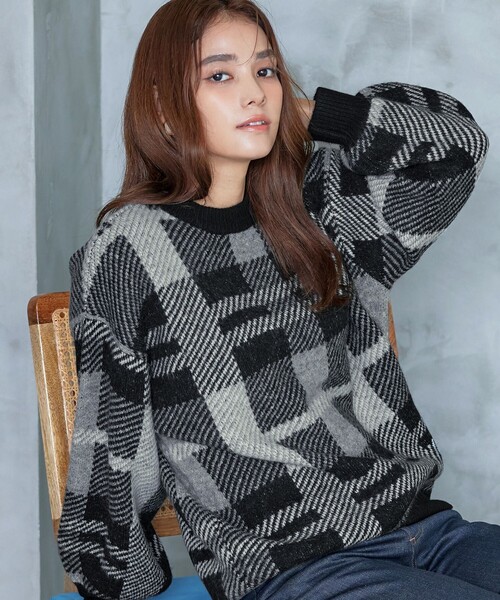 Tiaclasse ニット セーター 「洗える」チェック柄プルオーバーニット
