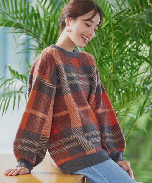 Tiaclasse ニット セーター 「洗える」チェック柄プルオーバーニット