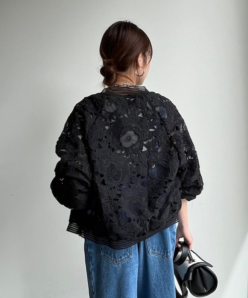 ★Web限定★DOUDOUフラワーレースシアーブルゾン(黒)新品定価12100円 DouDou ジャケット ブルゾン 「WEB限定」フラワーレースシアー