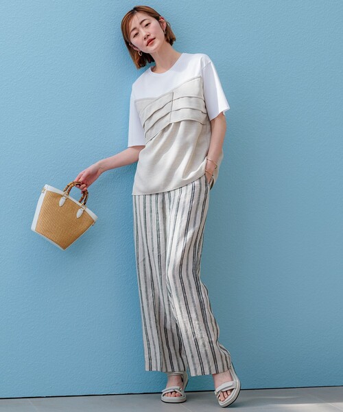【極美品】23区 スムースデザイン コンビ カットソー ベージュ 38 極美品】23区 スムースデザイン コンビ カットソー ベージュ 38