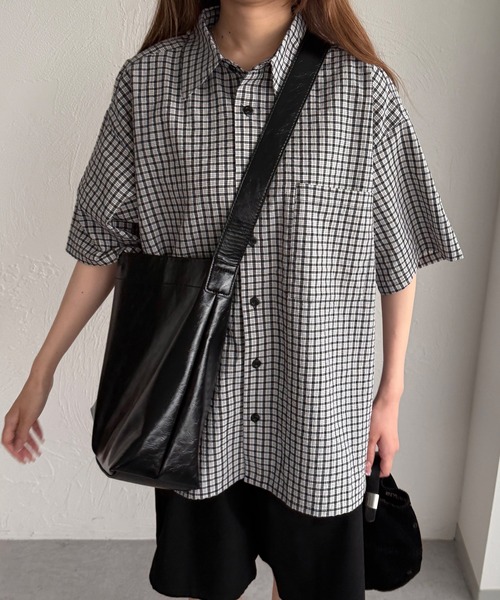 kutir ブラウス シャツ シアサッカーチェックシャツ レディース