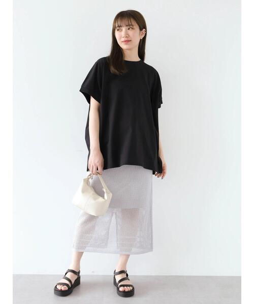 スカート 2way メッシュ編みニットIラインスカート(ペチ付き 