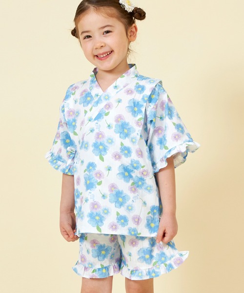 KP 浴衣 お花柄＆mimiちゃん甚平(80〜120) キッズ 子供 女の子