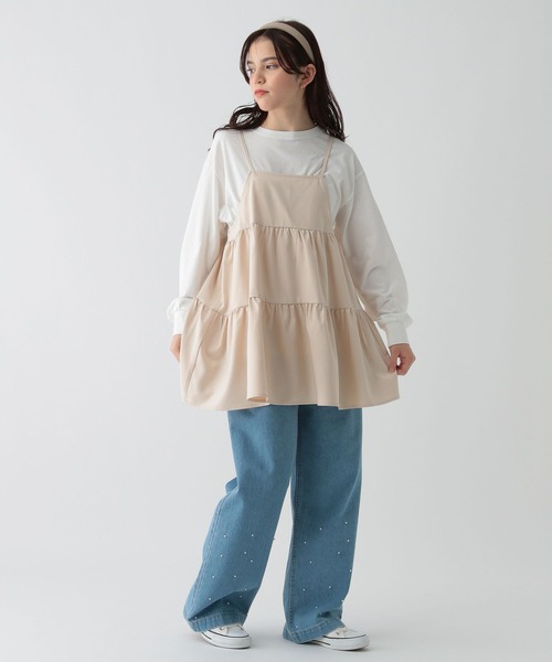 キャンバスミニワンピース GLOBAL WORK チュニック ティアードミニワンピース/AND YUA ANY