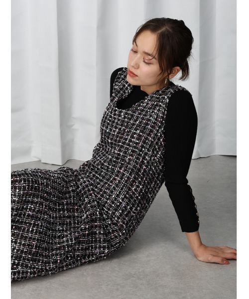 限定　新品タグ付　JUSGLITTY　ミックスツイードジャンスカ　ワンピ ジャスグリッティー JUSGLITTY ツイードジャンスカ （黒ミックス