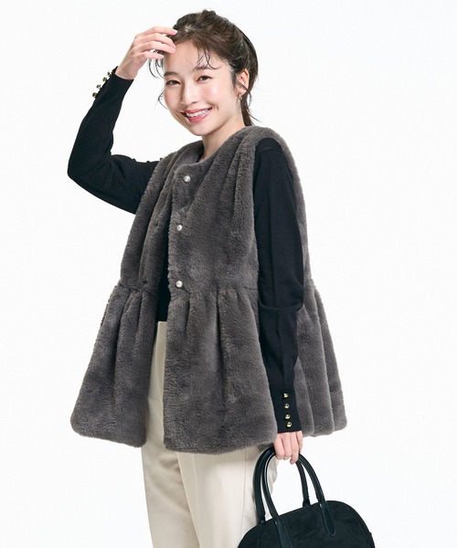 coca（コカ） ベスト ジレ ファーペプラムベスト レディース