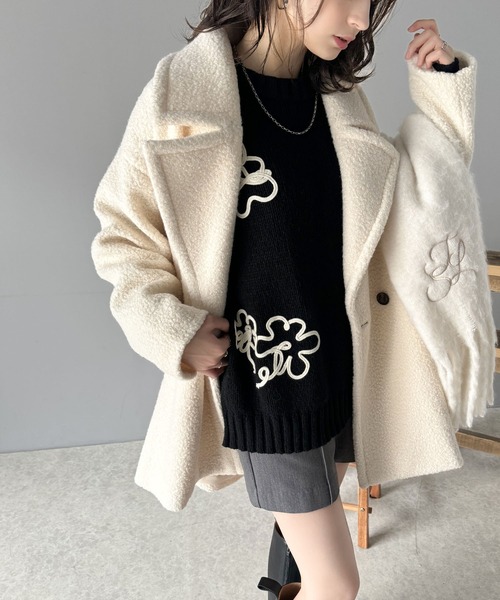 【mily bilet】 トップス ニット レディース ウール ライク フラワー コード 刺繍 プルオーバー ドロップショルダー ボリューム袖 ゆるっと classicalelf 【mily bilet】 トップス ニット レディース